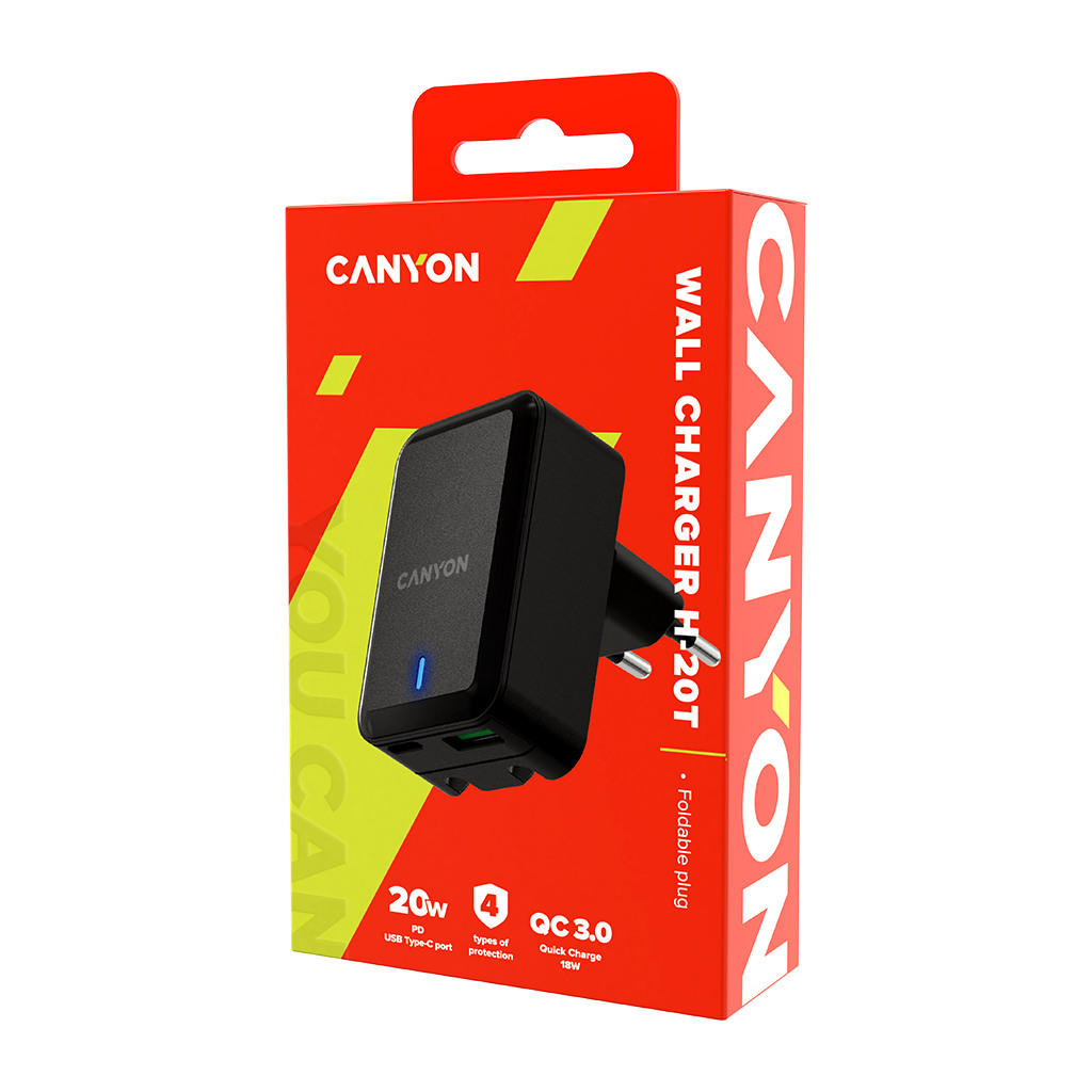 CANYON H-20Т PD 20W/QC3.0 18W WALL Charger with 1-USB A+ 1-USB-C Input: 100V-240V Output: 1 - Image 4