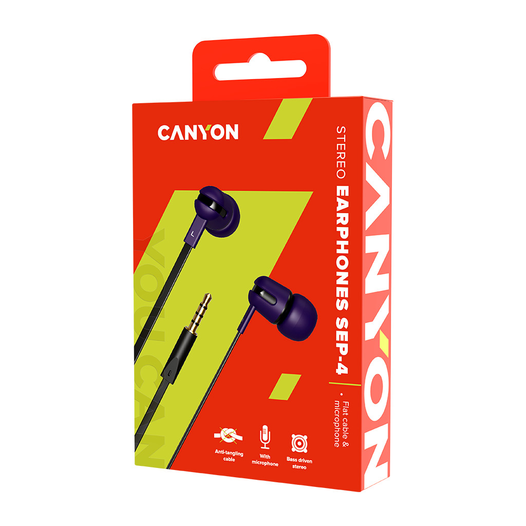 CANYON SEP-4 Stereo earphone with microphone 1.2m flat cable Purple 22*12*12mm 0.013kg - Image 2