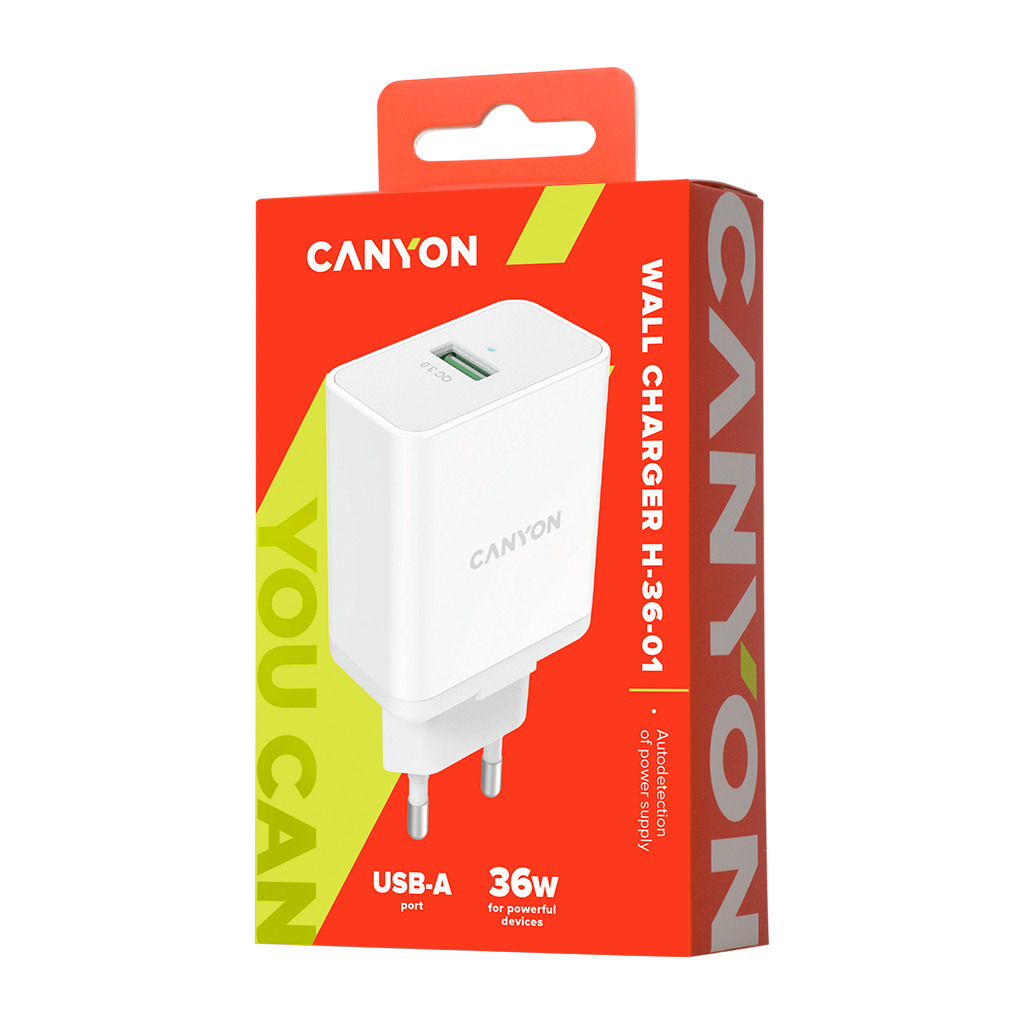 CANYON H-36-01 QC3.0 36W WALL Charger with 1-USB A   Input: 100V-240V Output: - Image 4