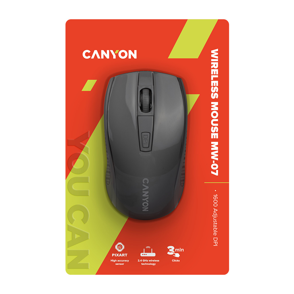 CANYON MW-7 2.4Ghz wireless mouse 6 buttons DPI 800/1200/1600 with 1 AA battery size 110*60*37mm58gblack - Image 6