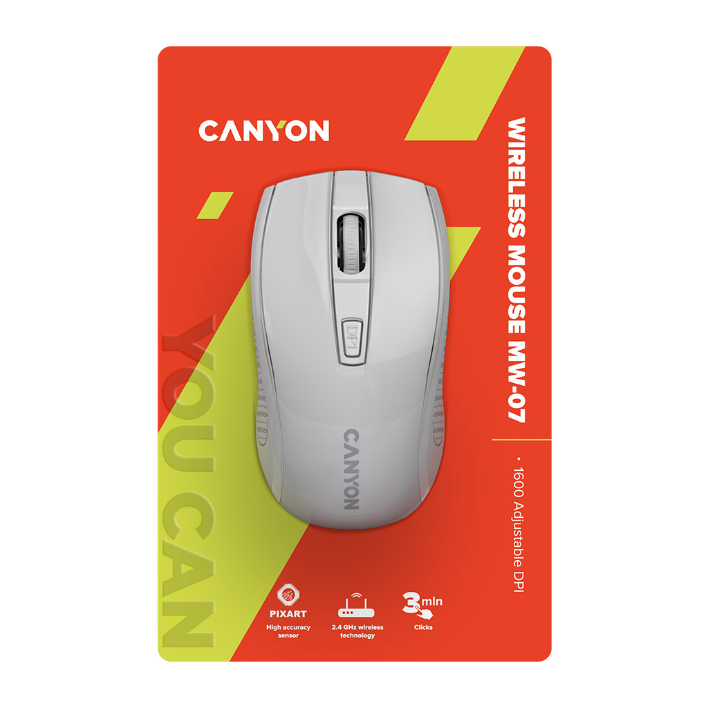 CANYON MW-7 2.4Ghz wireless mouse 6 buttons DPI 800/1200/1600 with 1 AA battery size 110*60*37mm58gwhite - Image 6