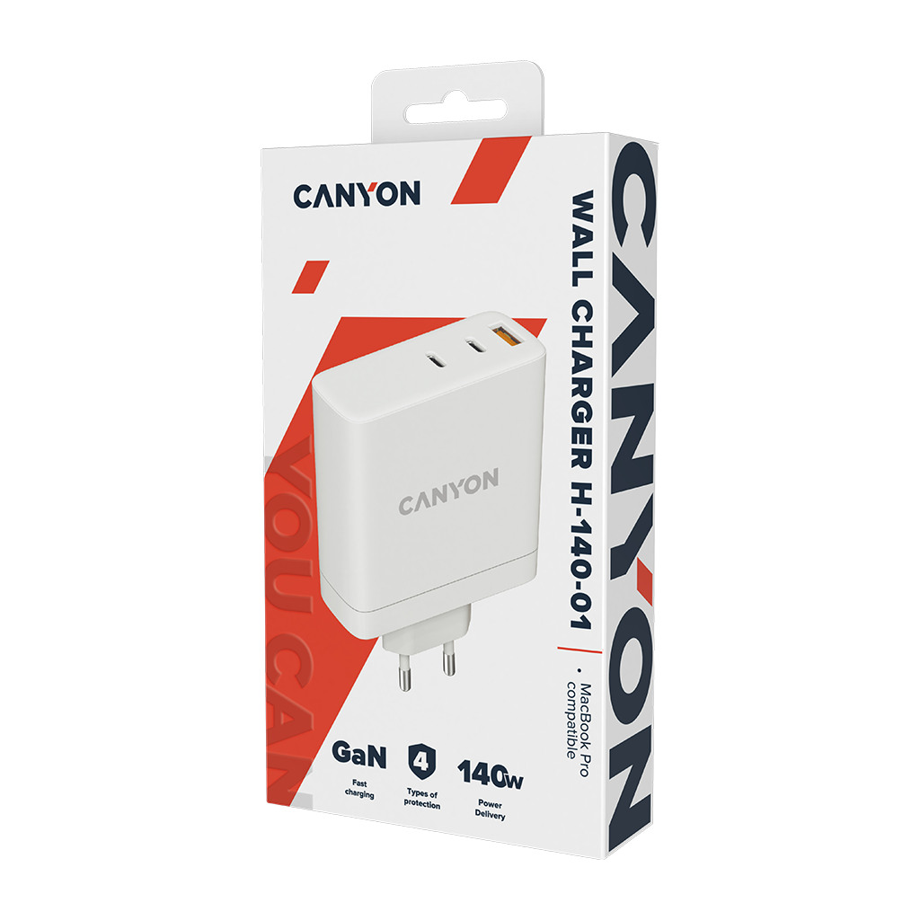 CANYON H-140-01 Wall charger with 1USB-A 2 USB-C. Input:100-240V~50/60Hz 2.0A Max. USB-A Output: 5V /9V - Image 4