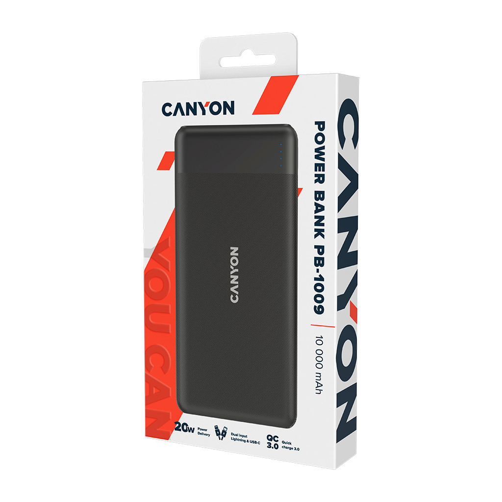 CANYON PB-109 Power bank 10000mAh Li-poly battery Input Lightning &Type C  : 5V/2A 9V/2A