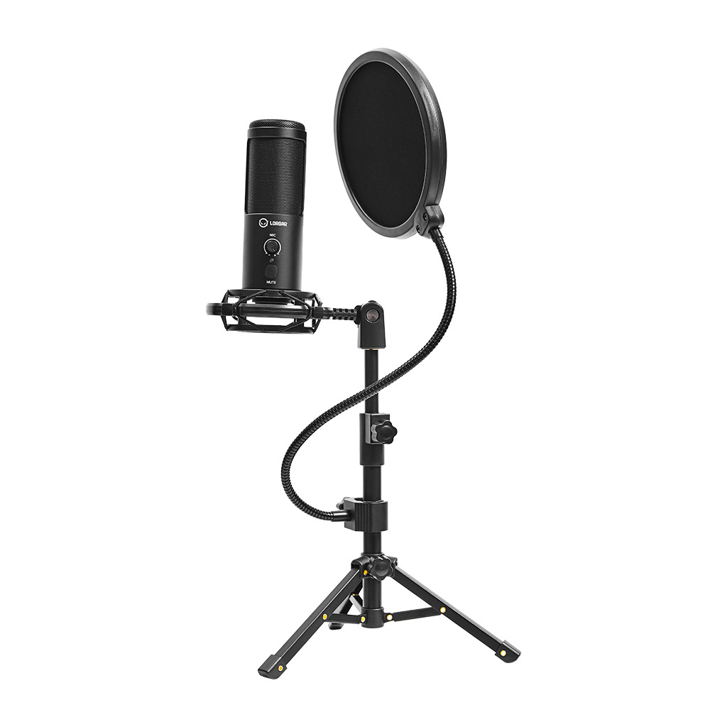 LORGAR Voicer 721 Gaming Microphone Black USB condenser microphone with tripod stand and pop filter