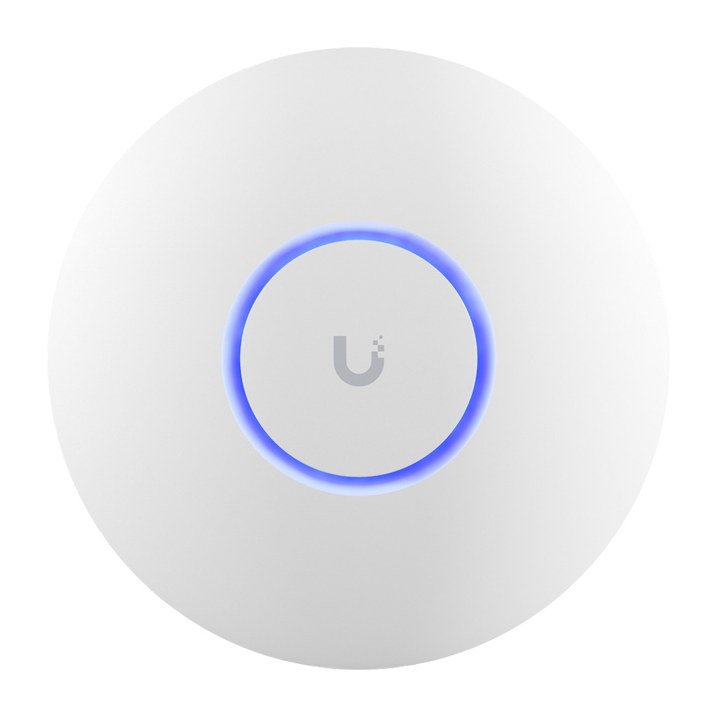 Ubiquiti U6+ access point. WiFi 6 model with throughput rate of 573.5 Mbps at 2.4