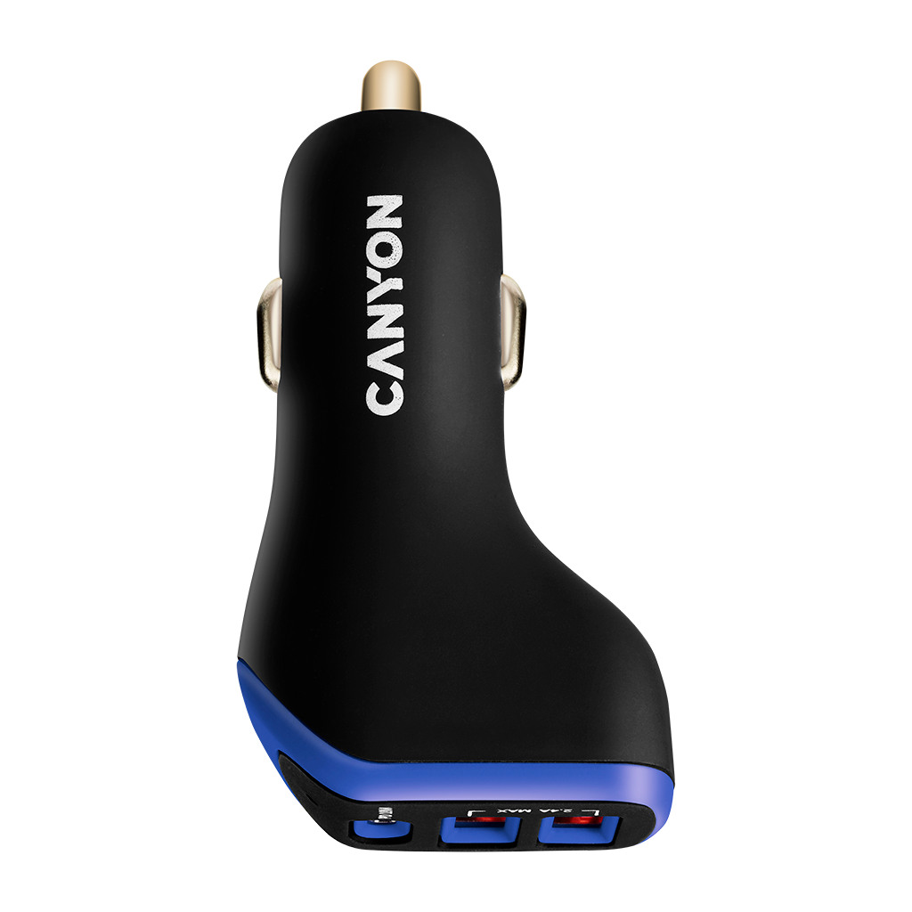 CANYON Universal 3xUSB car adapter Input 12V-24V Output DC USB-A 5V/2.4AMax + Type-C PD 18W