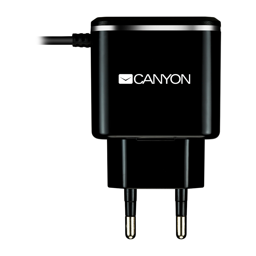 CANYON charger H-041 2.1A/USB-A built-in MicroUSB Black Silver