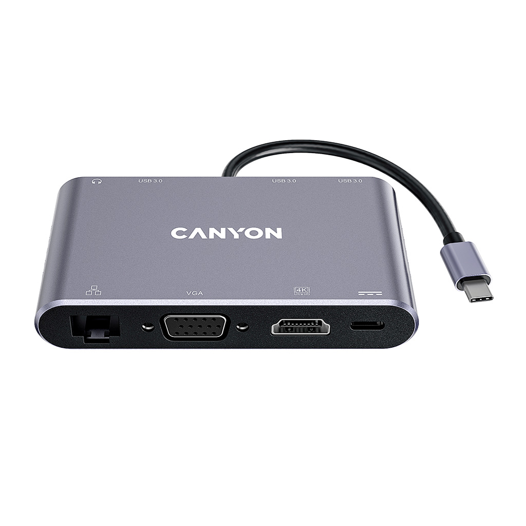 CANYON  8 in 1 USB C hub with 1*HDMI: 4K*30Hz 1*VGA 1*Type-C PD charging port