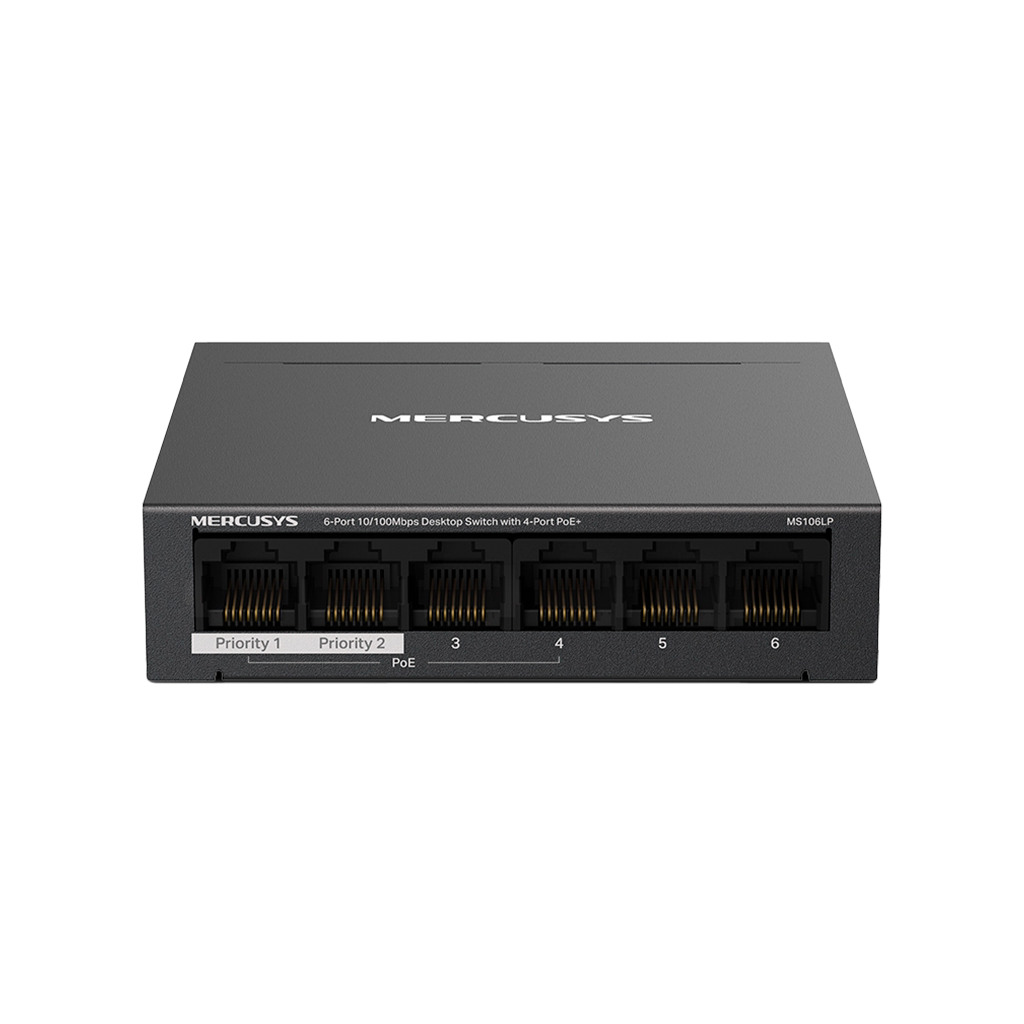 Mercusys MS106LP 6-Port 10/100 Mbps Desktop Switch with 4-Port PoE+ Compatible with 802.3af/at PDs 40