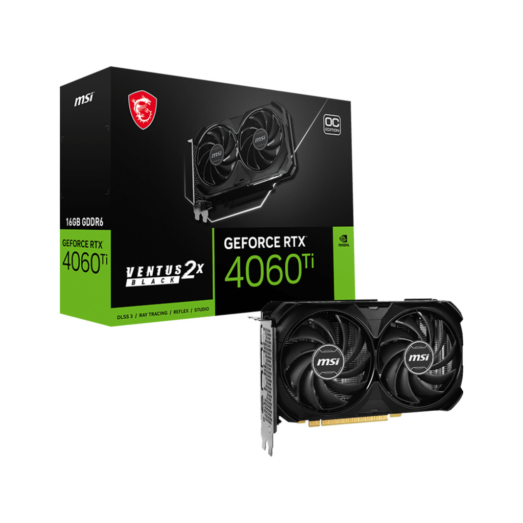 MSI NVIDIA RTX 4060 Ti VENTUS 2X BLACK 16G OC - 16GB GDDR6, PCI-E 4.0, Ray Tracing, DLSS, VR Ready