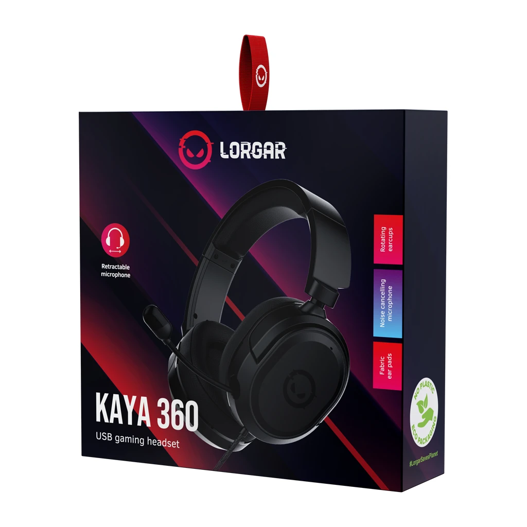 LORGAR Kaya 360 USB Gaming headset with microphone CM108B 7.1 virtual surround sound Plug&Play USB-A