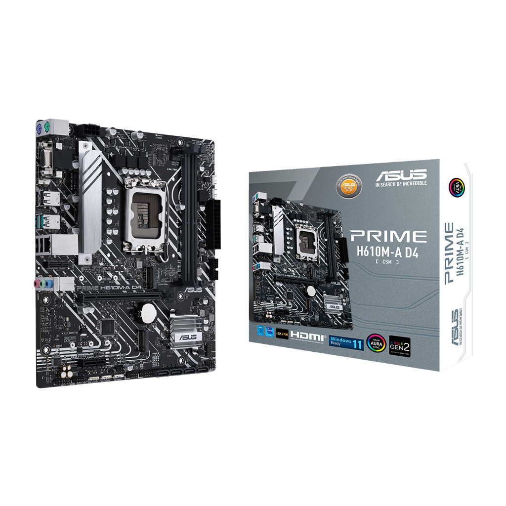 ASUS PRIME H610M-A D4-CSM LGA1700 mATX MB - Intel H610 2xDIMM DDR4 2xM.2 4xSATA PCIe