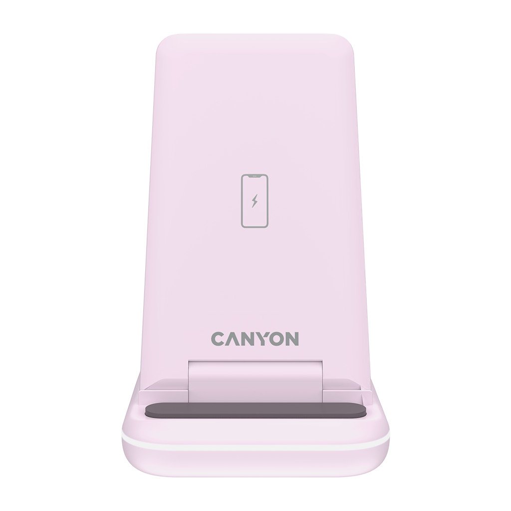 CANYON Bežični punjač WS-304 15W 3u1 Iced Pink - Brzo bežično punjenje, Kompatibilnost sa više uređaja, Elegantni dizajn, Sigurno i efikasno - Image 3