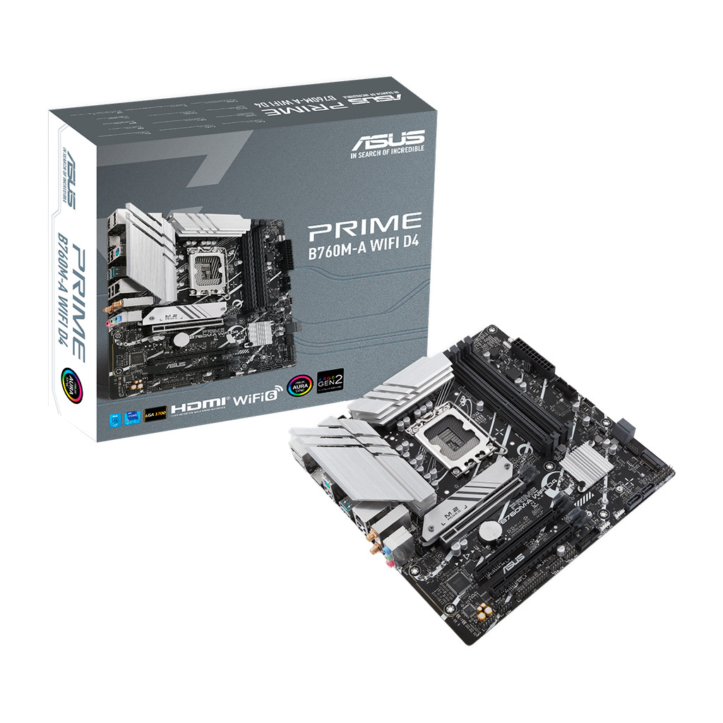 ASUS PRIME B760M-A WIFI D4 LGA1700 mATX MB - Intel B760 4xDIMM DDR4 2xM.2 4xSATA