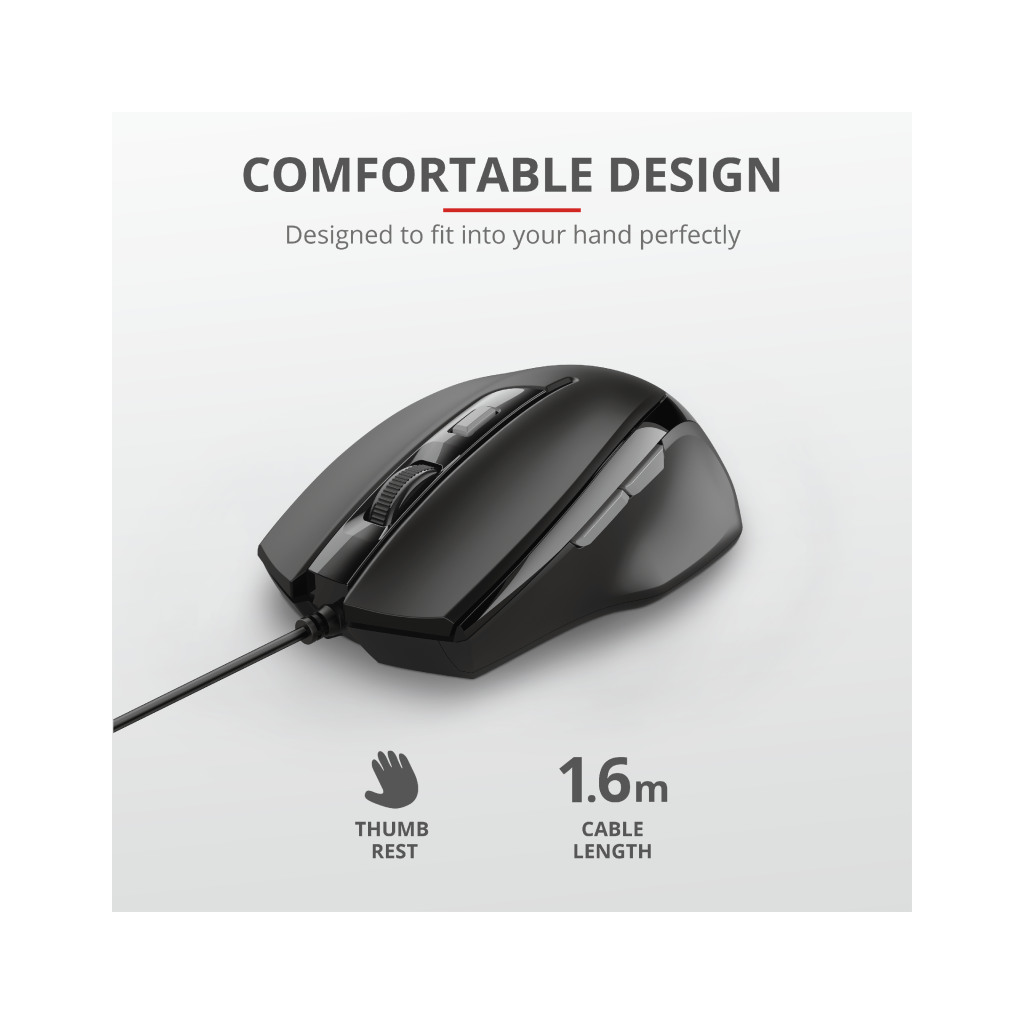 Trust Voca Comfortable miš žičani, easy-to-use, crni,800-2400 DPI, optički, 6 tipki, usb 2.0 - Image 2