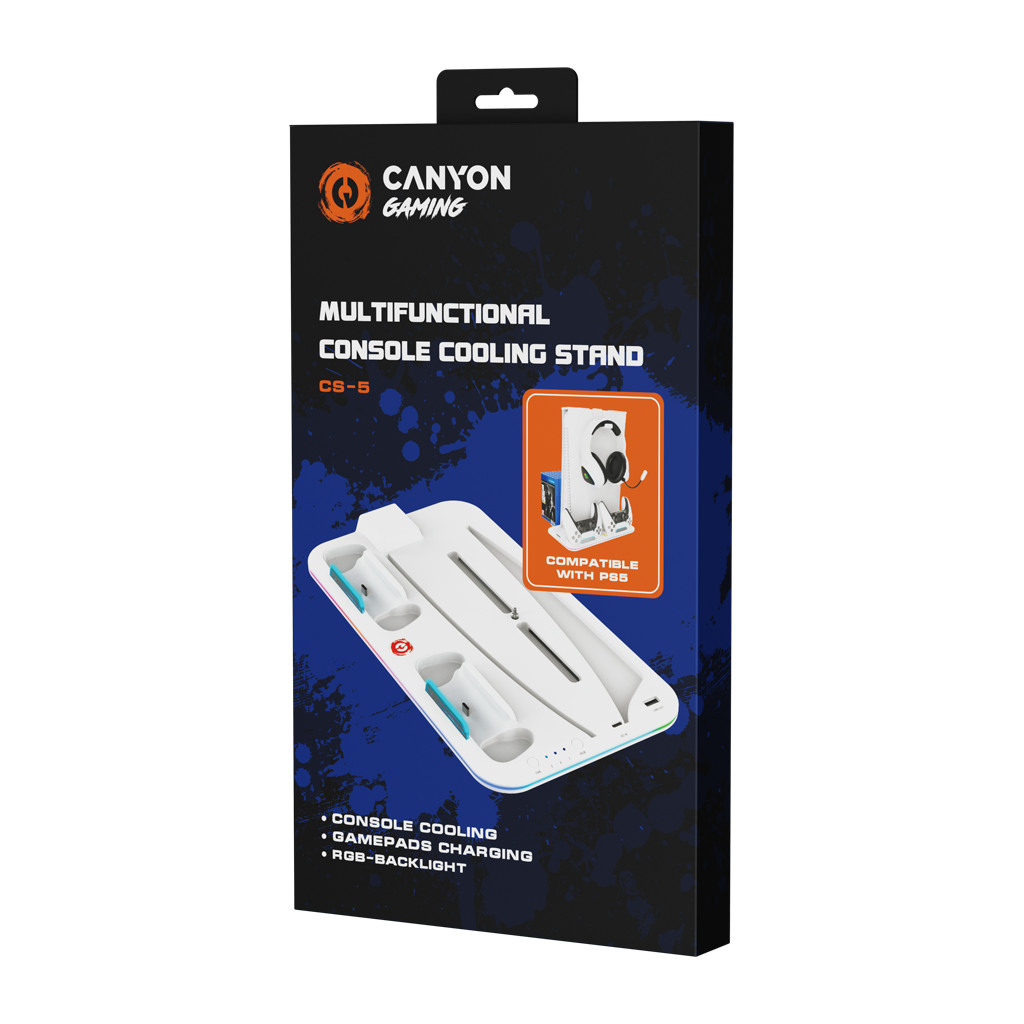 CANYON CS-5 PS5 Charger stand with RGB light 315*185*28mm with 23CM+0.5cm cable 475±10g White - Image 4