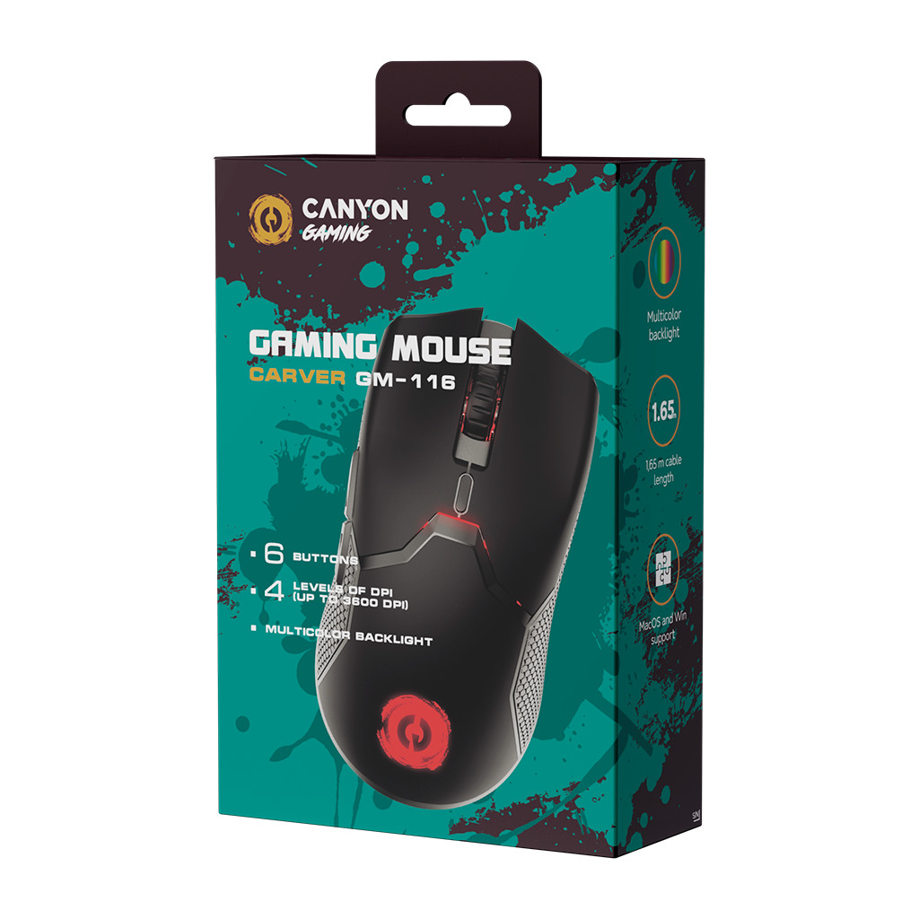 CANYON Carver GM-116  6keys Gaming wired mouse A603EP sensor DPI up to 3600 rubber coating - Image 6