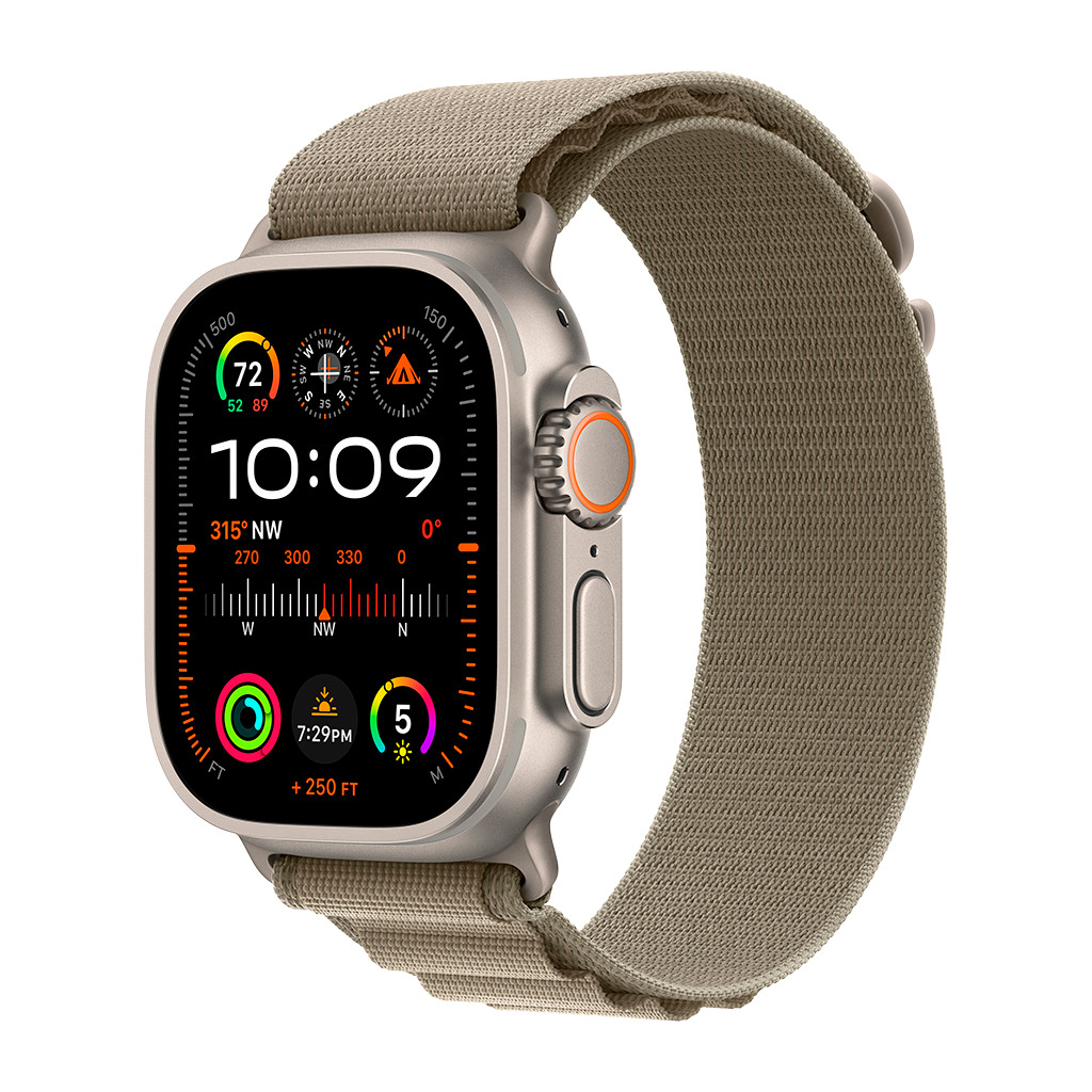 Apple Watch Ultra2 Cellular 49mm Titanium Case w Olive Alpine Loop - Large