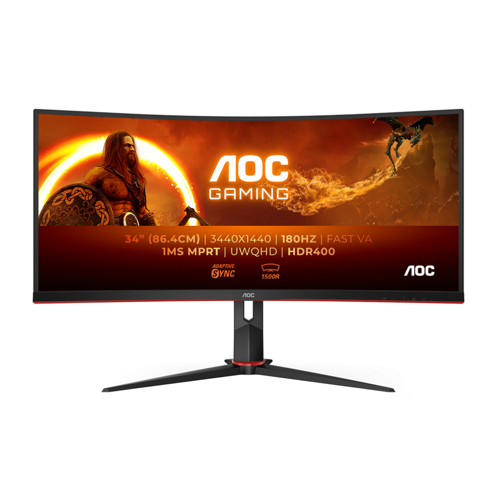 AOC CU34G2XP 34" Curved Gaming Monitor UltraWide, 180Hz, 1ms, WQHD, PiP, PbP, HDMI, DP, Ergonomičan