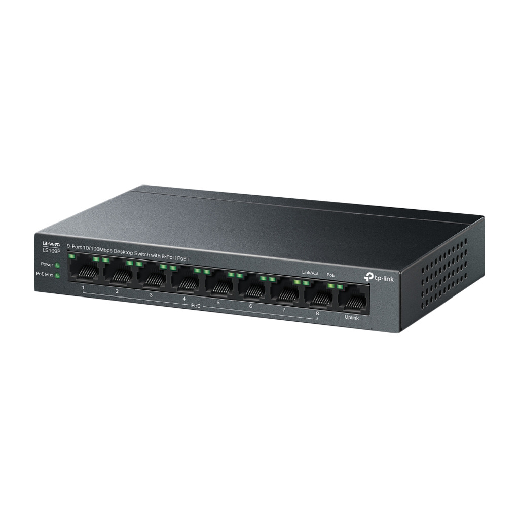 TP-Link LS109P 9-Port 10/100 Mbps Desktop Switch with 8-Port PoE+ 8× 10/100 Mbps PoE+ Ports - Image 3