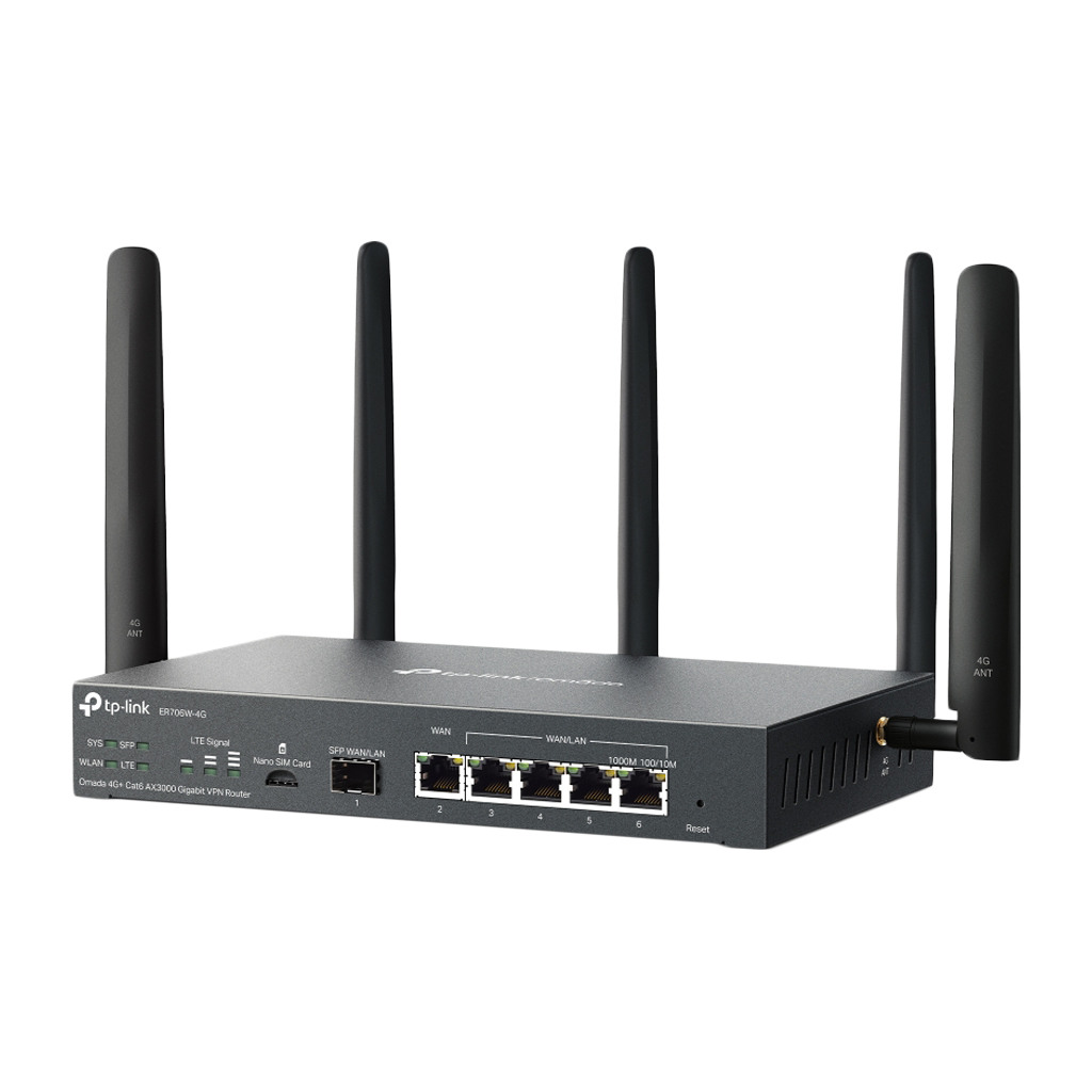 TP-Link ER706W-4G Omada 4G+ Cat6 AX3000 Gigabit VPN Router 1× G SFP WAN/LAN 1× G