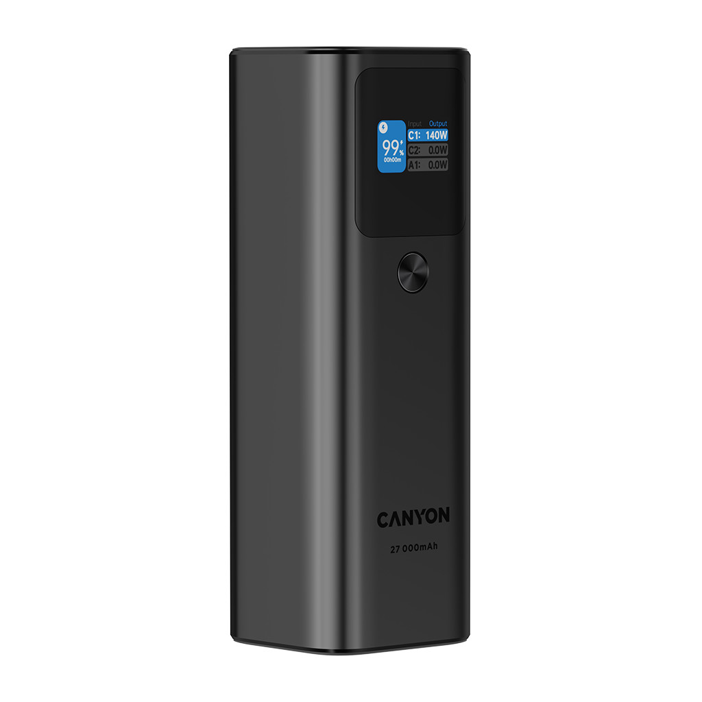 CANYON Power Bank PB-2010 TFT 27000 mAh 97.2Wh PD140W QC 3.0 tamno siva - Ogromna snaga, brzo punjenje, TFT ekran, aluminijsko kućište