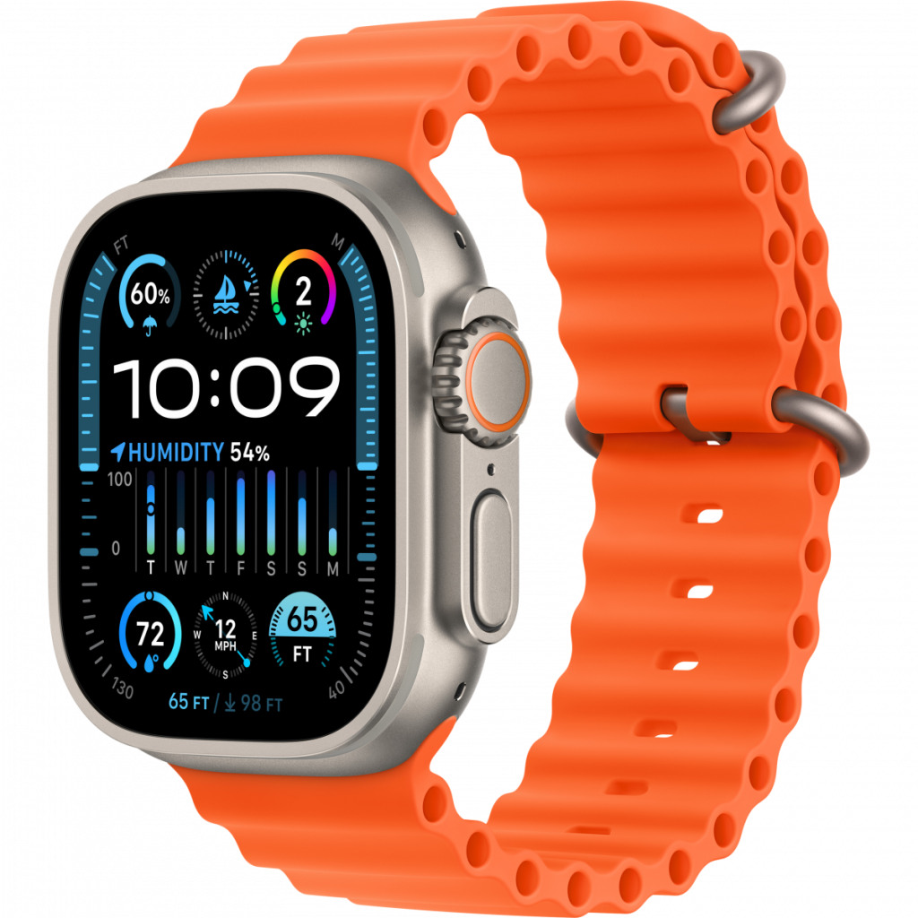 Apple Watch Ultra2 Cellular 49mm Titanium Case with Orange Ocean Band - mreh3bs/a