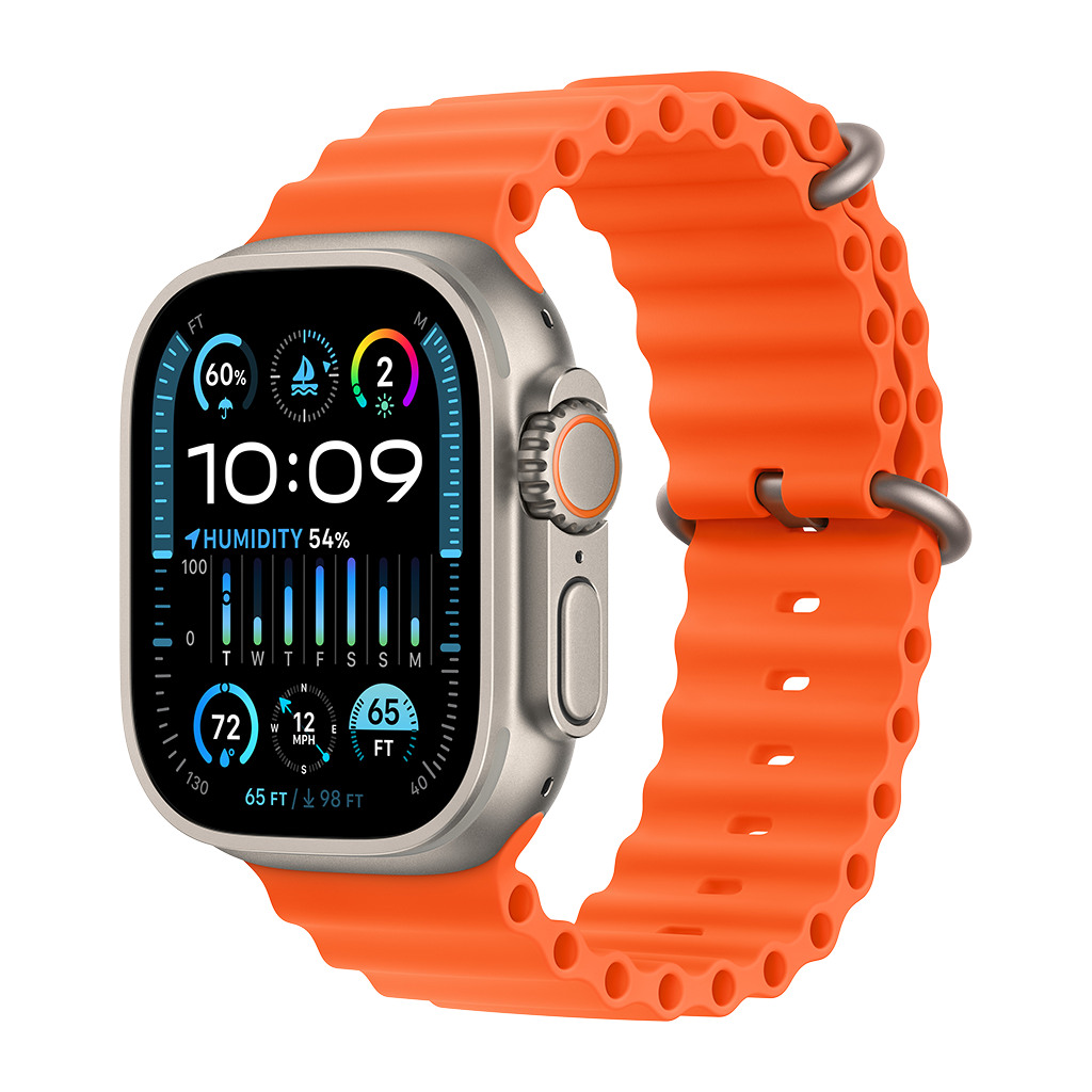 Apple Watch Ultra2 Cellular 49mm Titanium Case with Orange Ocean Band - mreh3bs/a