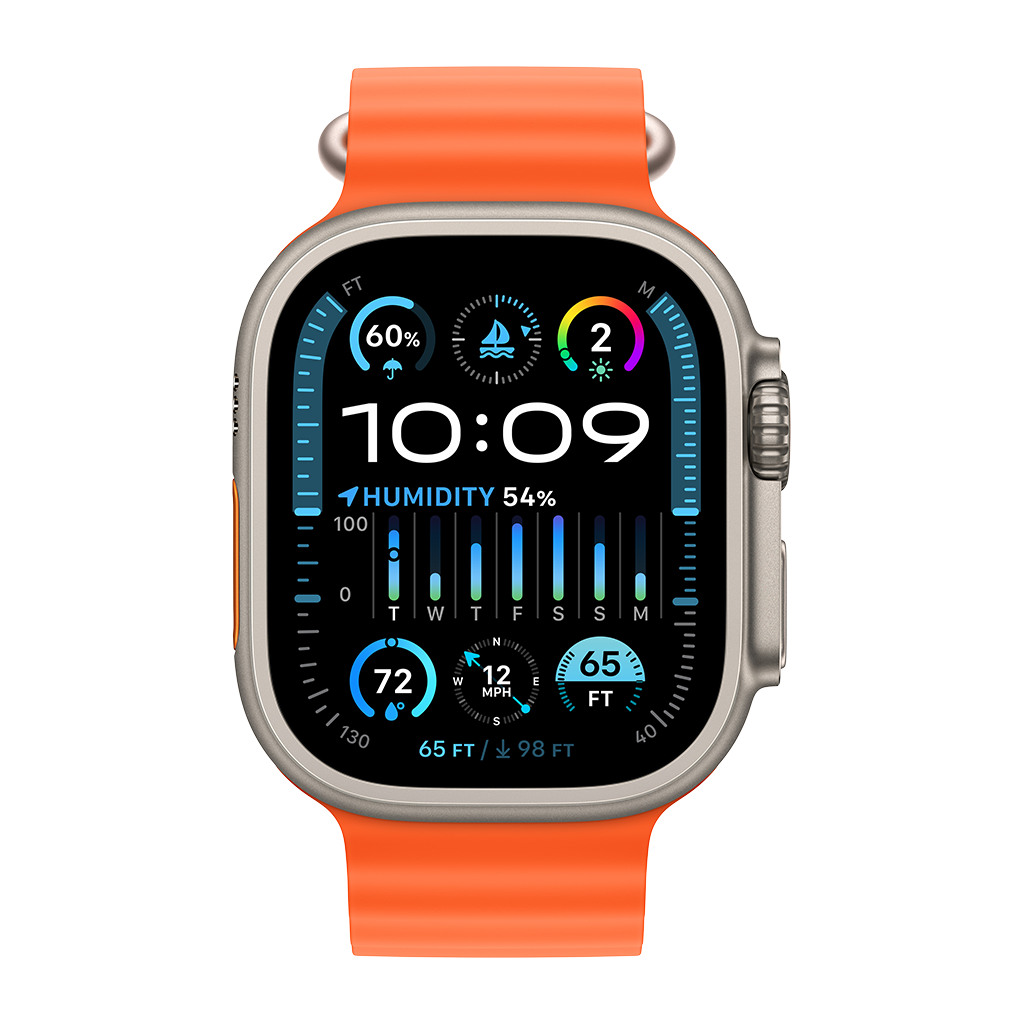 Apple Watch Ultra2 Cellular 49mm Titanium Case with Orange Ocean Band - mreh3bs/a