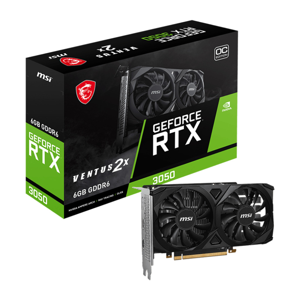 MSI NVIDIA GeForce RTX 3050 VENTUS 2X 6G OC - 6GB GDDR6, PCI-E, Ray Tracing, DLSS, VR Ready