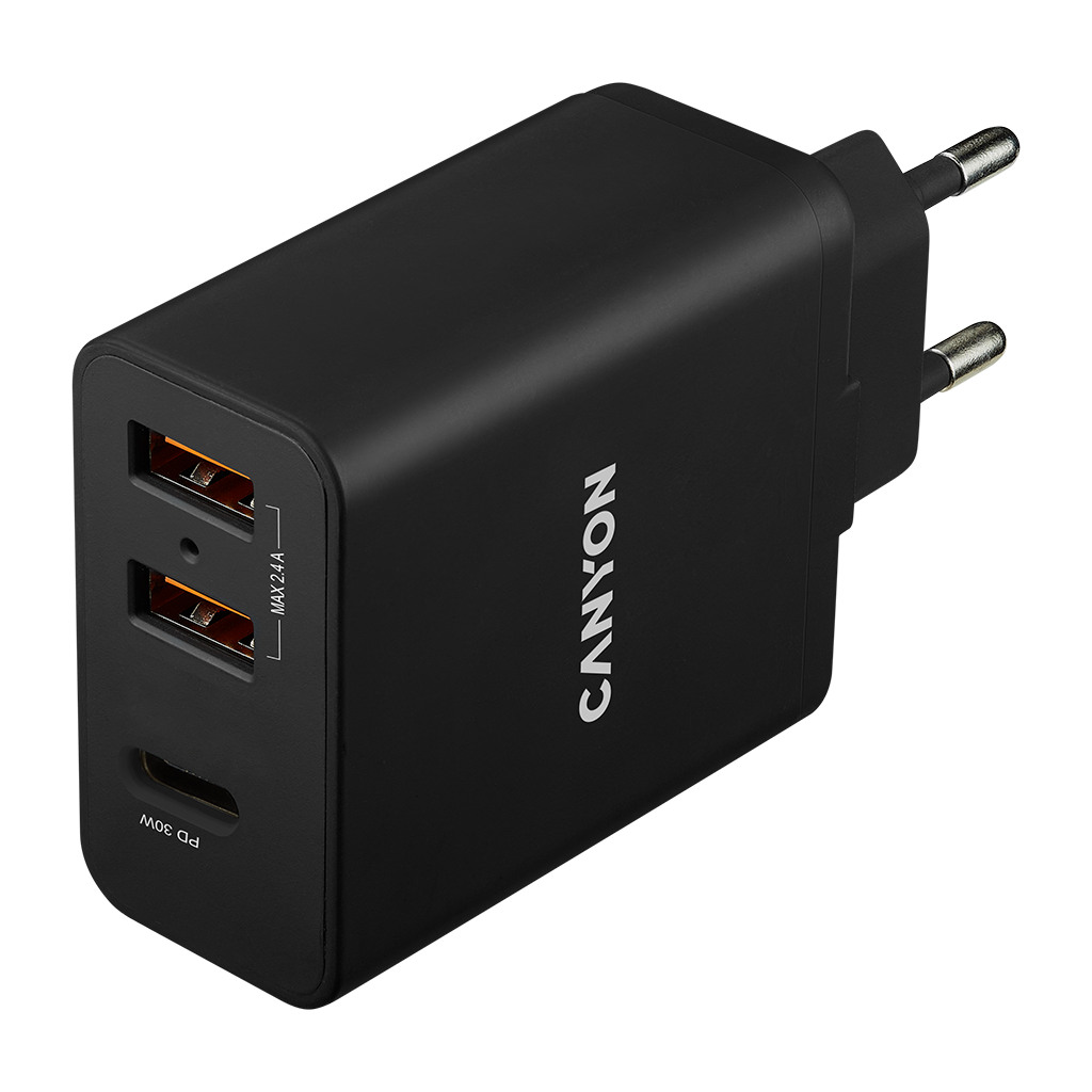 CANYON H-08 Universal 3xUSB AC charger in wall with over-voltage protection1 USB-C with PD Quick