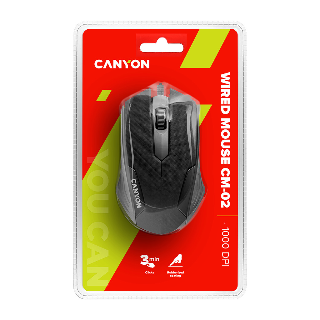 CANYON CM-02 wired optical Mouse with 3 buttons DPI 1000 Black cable length 1.25m 120*70*35mm - Image 4