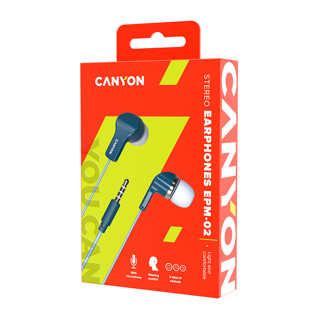 CANYON EPM-02 Stereo Earphones with inline microphone Blue cable length 1.2m 20*15*10mm 0.013kg - Image 3