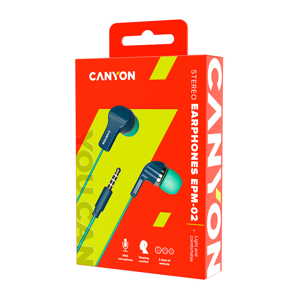 CANYON EPM-02 Stereo Earphones with inline microphone Green+Blue cable length 1.2m 20*15*10mm 0.013kg - Image 3