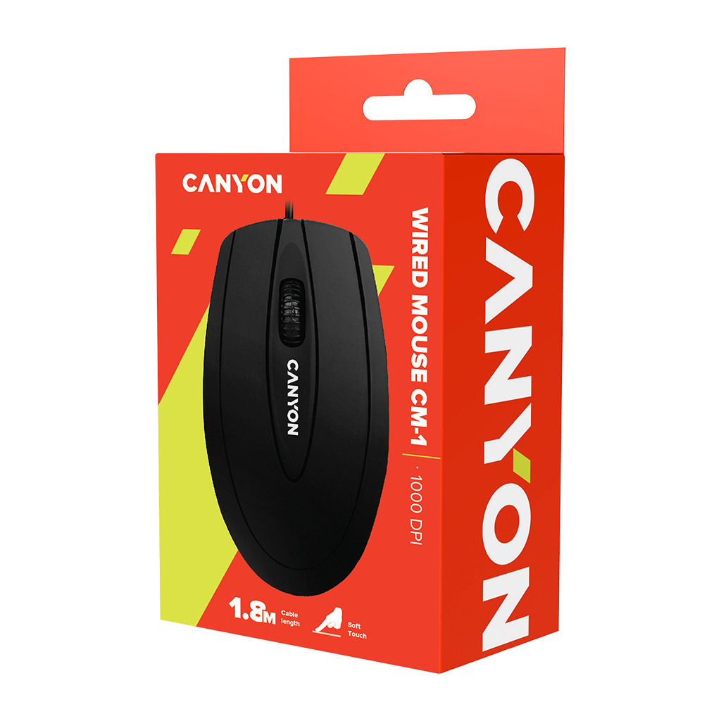 CANYON CM-1 wired optical Mouse with 3 buttons DPI 1000 Black cable length 1.8m 100*51*29mm - Image 3