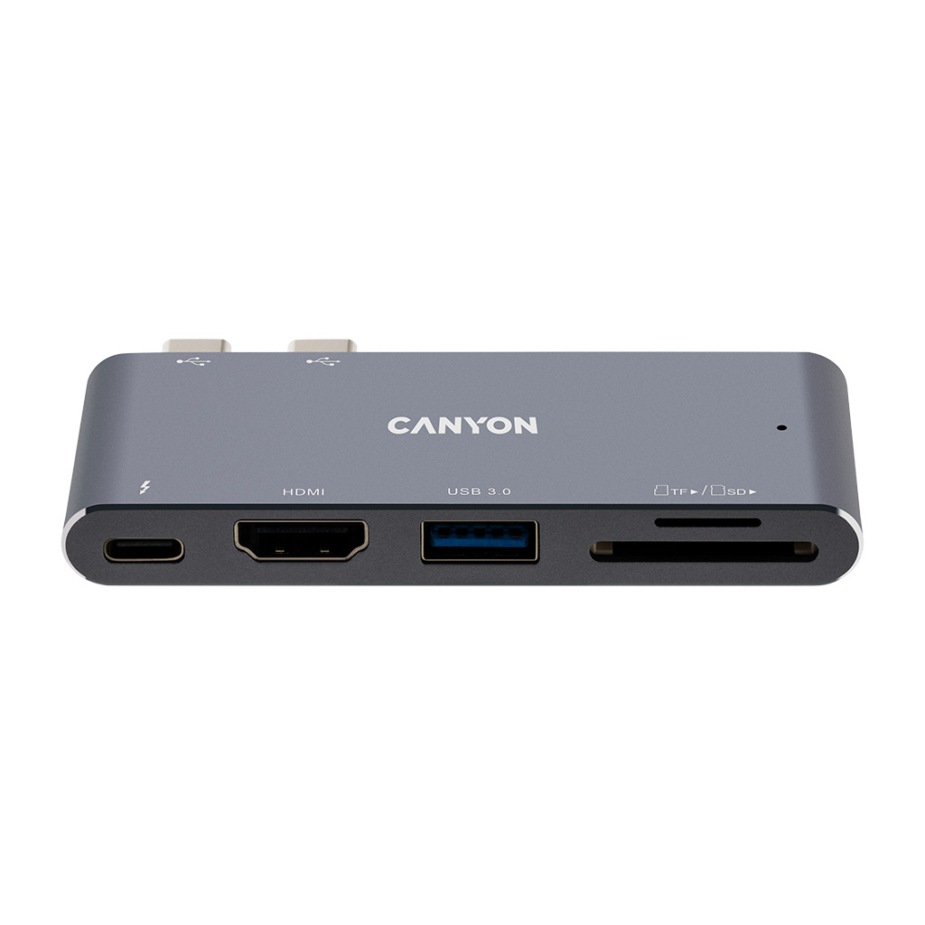 CANYON Hub DS-5 5u1 Thunderbolt 3 4k Sivi - [4K Video Izlaz, 5 Portova, Thunderbolt 3 Povezivanje, Kompaktan Dizajn]