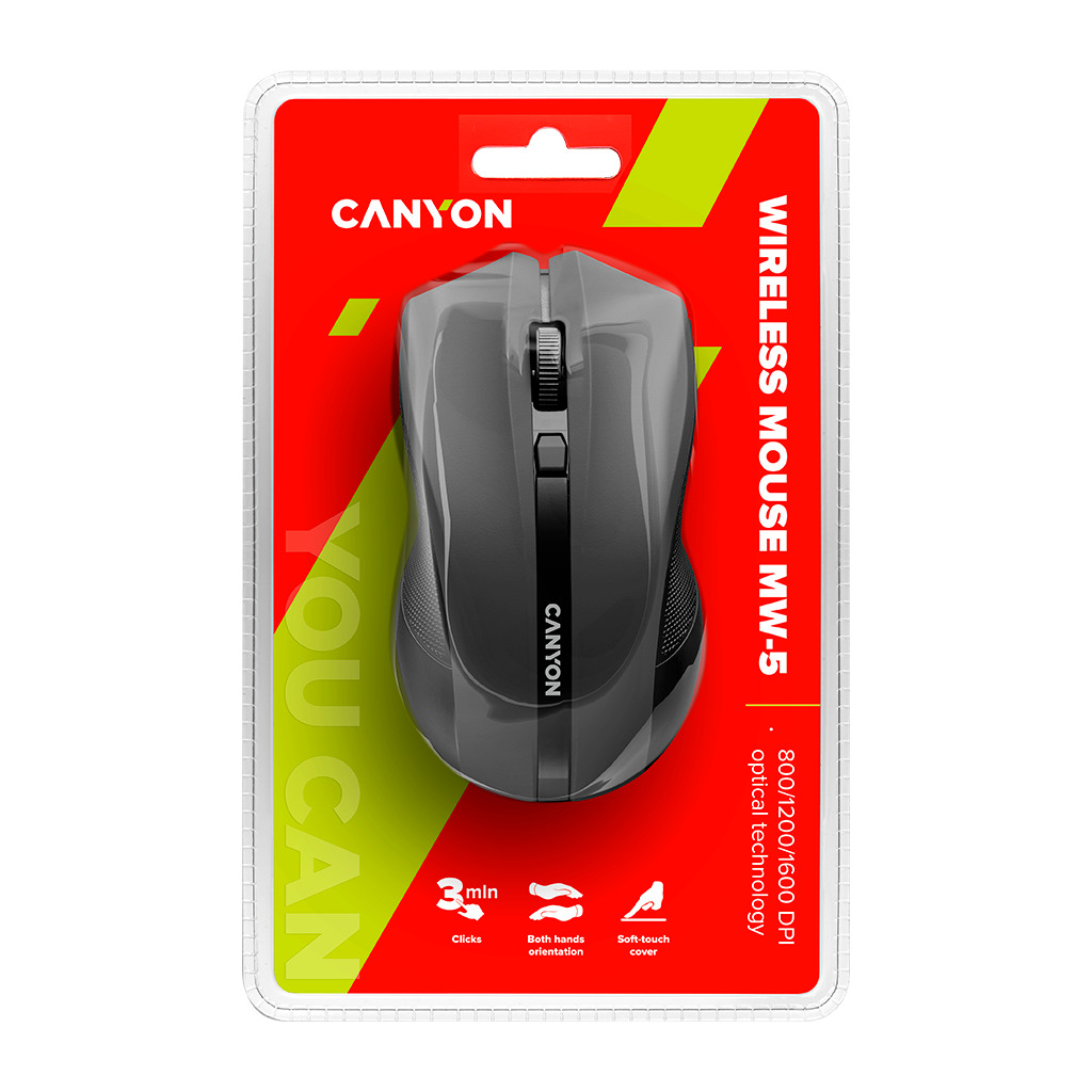 CANYON MW-5 2.4GHz wireless Optical Mouse with 4 buttons DPI 800/1200/1600 Black 122*69*40mm 0.067kg - Image 4