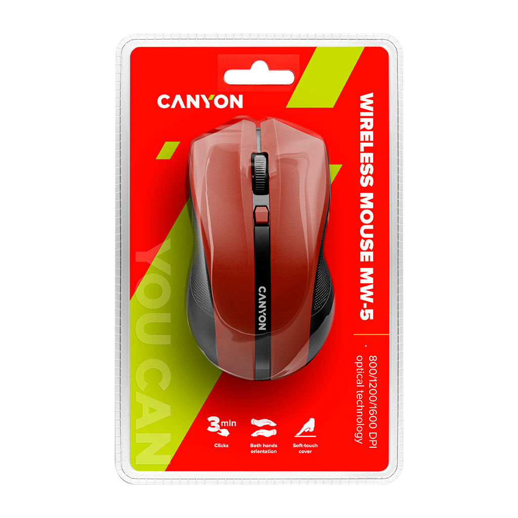 CANYON MW-5 2.4GHz wireless Optical Mouse with 4 buttons DPI 800/1200/1600 Red 122*69*40mm 0.067kg - Image 5