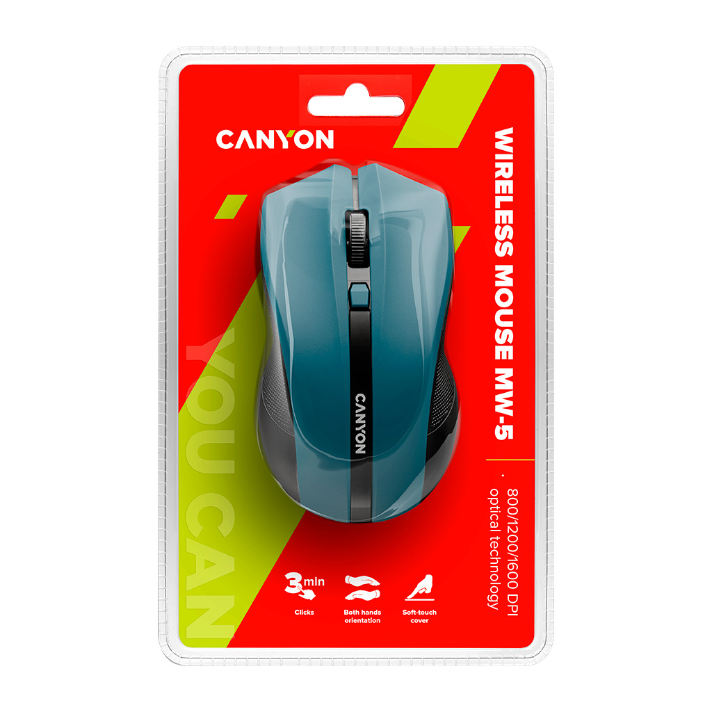 CANYON MW-5 2.4GHz wireless Optical Mouse with 4 buttons DPI 800/1200/1600 Blue 122*69*40mm 0.067kg - Image 4