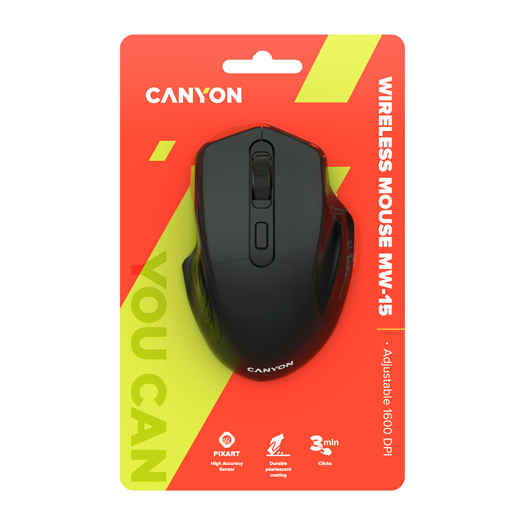 CANYON MW-15 2.4GHz Wireless Optical Mouse with 4 buttons DPI 800/1200/1600 Black 115*77*38mm 0.064kg - Image 6