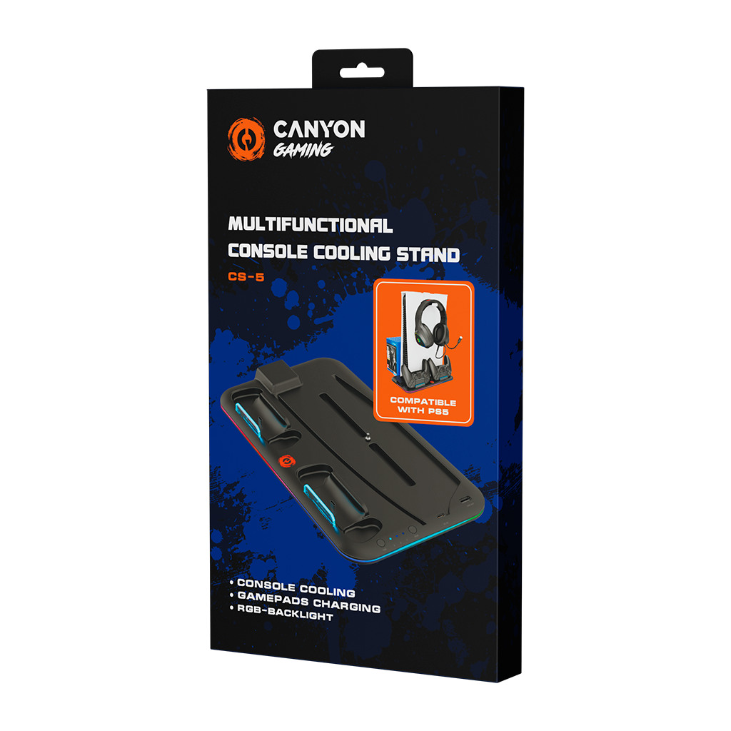 CANYON CS-5 PS5 Charger stand with RGB light 315*185*28mm with 23CM+0.5cm cable 475±10g Black