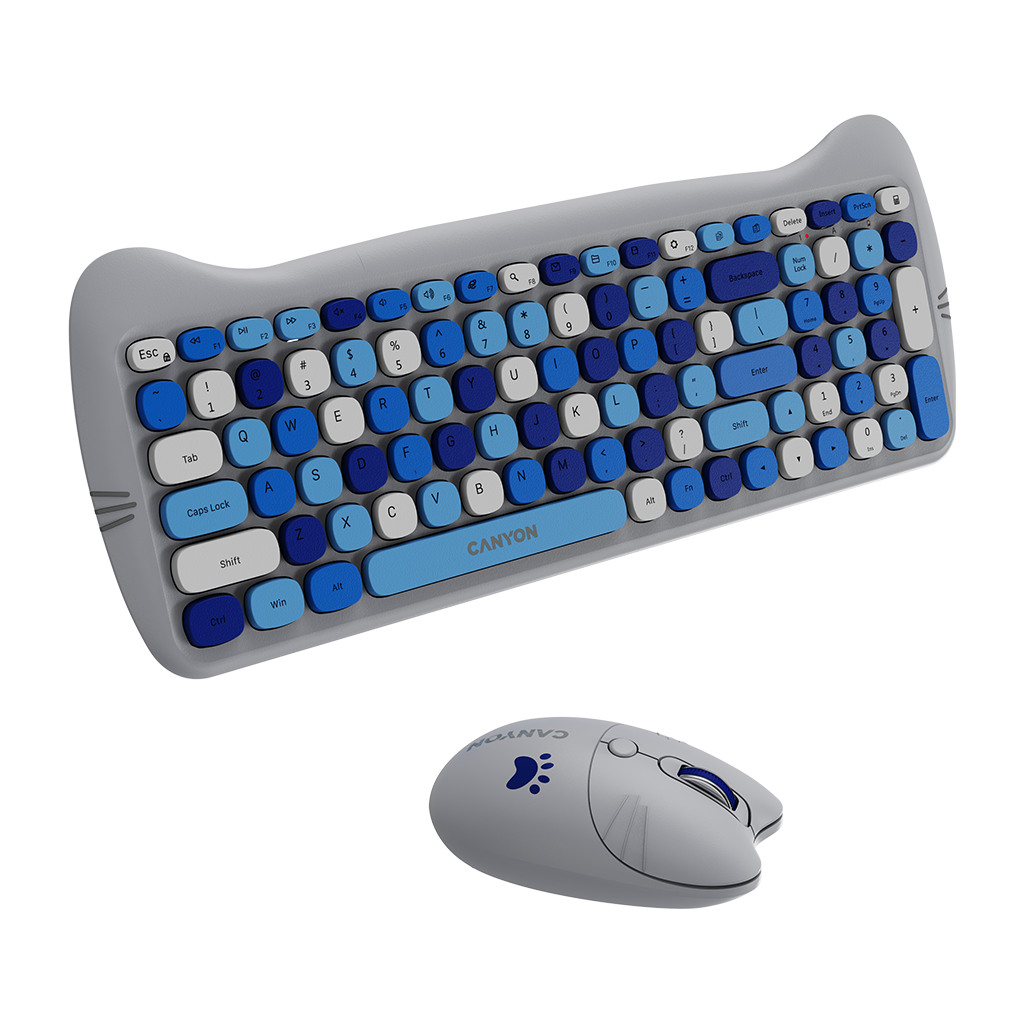 CANYON HSET-W6 EN/AD Keyboard+Mouse Kitty Edition AAA+АА Wireless Blue