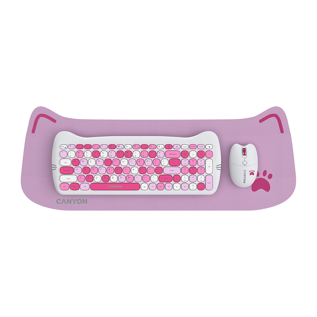 CANYON HSET-W6 EN/AD Keyboard+Mouse Kitty Edition AAA+АА Wireless Pink