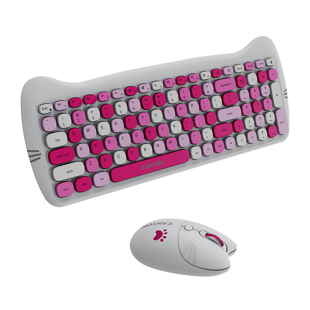 CANYON HSET-W6 EN/AD Keyboard+Mouse Kitty Edition AAA+АА Wireless Pink - Image 4