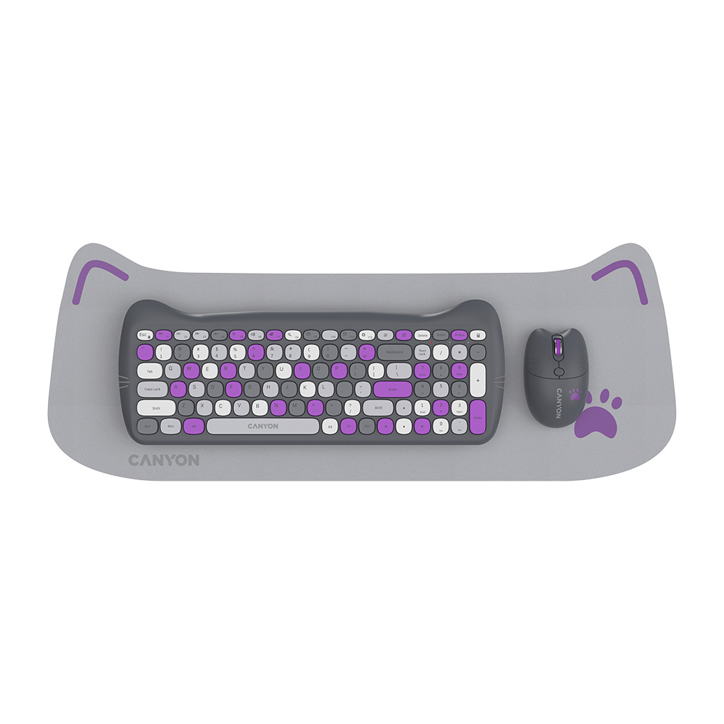 CANYON HSET-W6 EN/AD Keyboard+Mouse Kitty Edition AAA+АА Wireless Violet