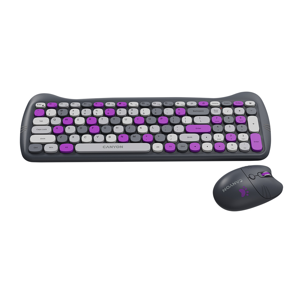 CANYON HSET-W6 EN/AD Keyboard+Mouse Kitty Edition AAA+АА Wireless Violet