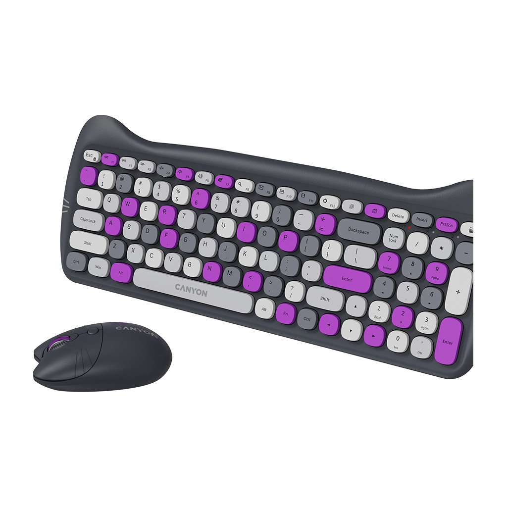 CANYON HSET-W6 EN/AD Keyboard+Mouse Kitty Edition AAA+АА Wireless Violet