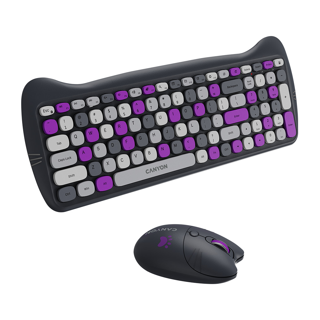 CANYON HSET-W6 EN/AD Keyboard+Mouse Kitty Edition AAA+АА Wireless Violet