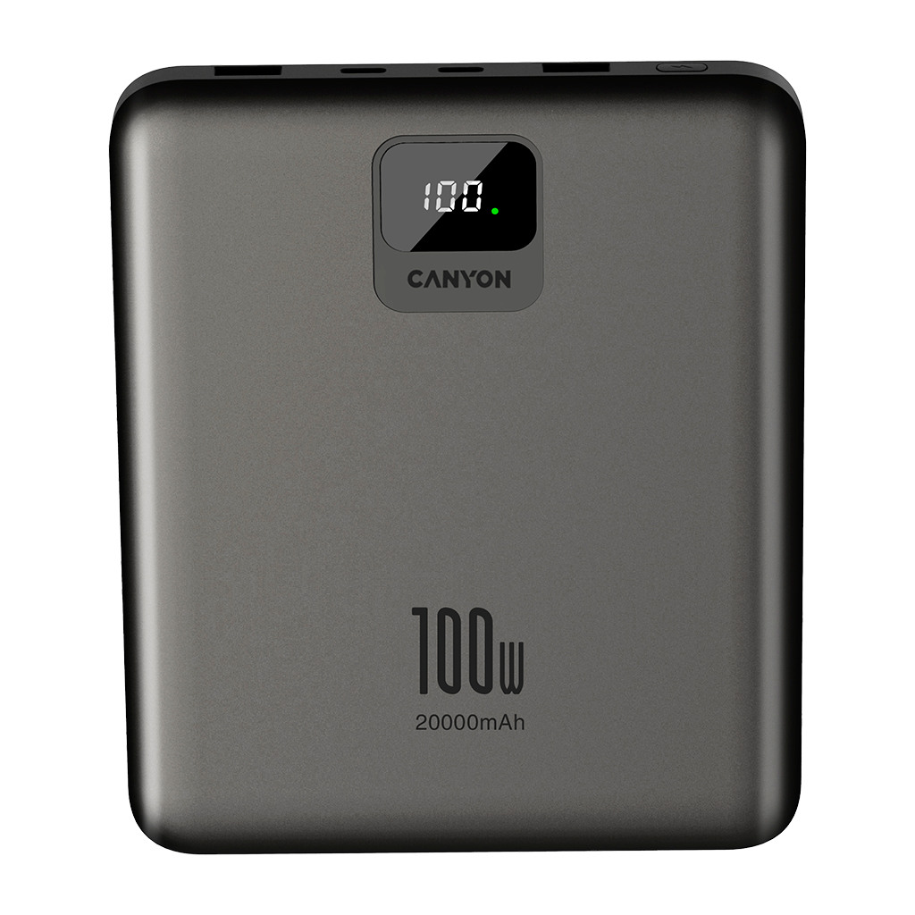 CANYON power bank PB-2008 LED FLAT 20000 mAh PD100W QC3.0 Dark Grey