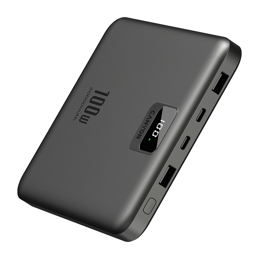 CANYON power bank PB-2008 LED FLAT 20000 mAh PD100W QC3.0 Dark Grey